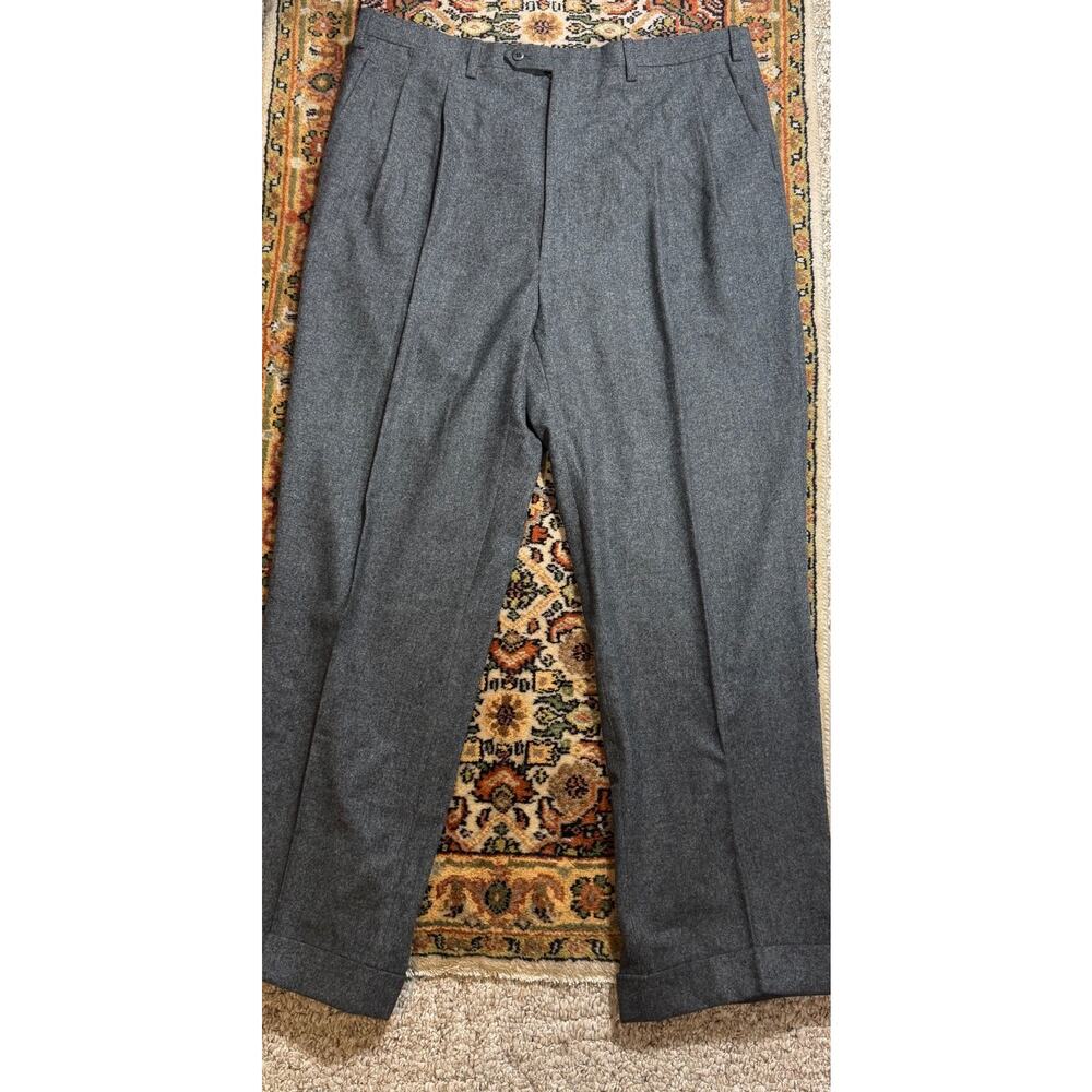 Kiton Napoli 40x31 Pleated Heavy Flannel Gray Trousers Cuffed Drape